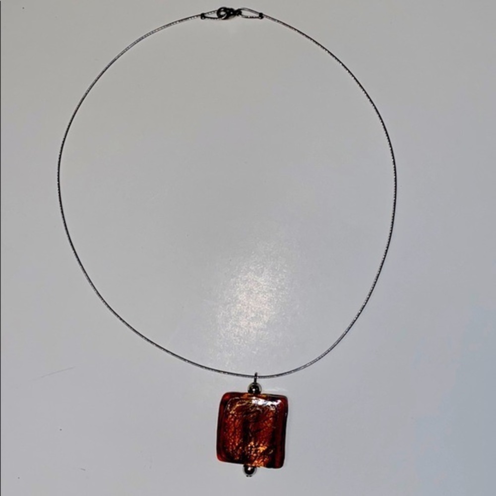 Amber Pendant on Silver Wire Necklace